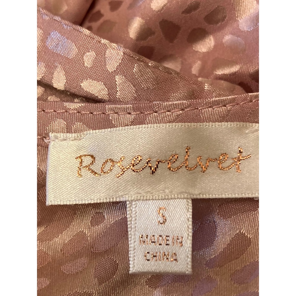 Rosevelvet Pink Satin Leopard Print Midi Dress Size S Puff Sleeve Belted - Picture 3 of 13